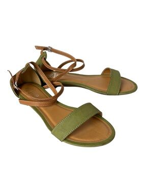 Amanda Blu Grace Olive Green Tan Strappy Low Heel Sandal Womens 9